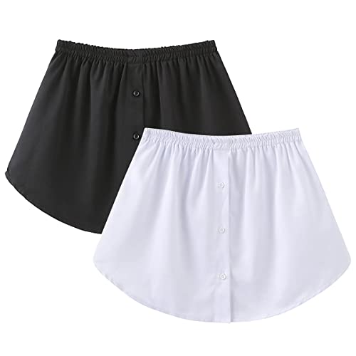 NonaTawka 2PCS Women's Shirt Extender Skirt for Layering Elastic Waist Underskirt Half Slips with Buttons Mini Skirt(4XL,9017-White+Black)