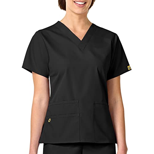 WonderWink Womens Origins Bravo V-Neck Top Medical Scrubs Shirt, Black, Large US