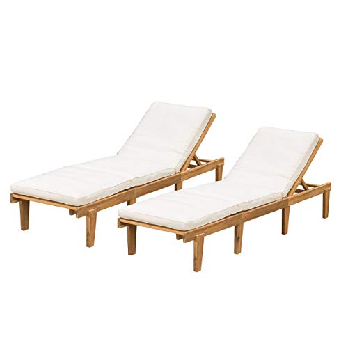 Christopher Knight Home Outdoor Pool/Deck Furniture, Teak Chaise Lounge Chairs with Cushions (Set of 2)