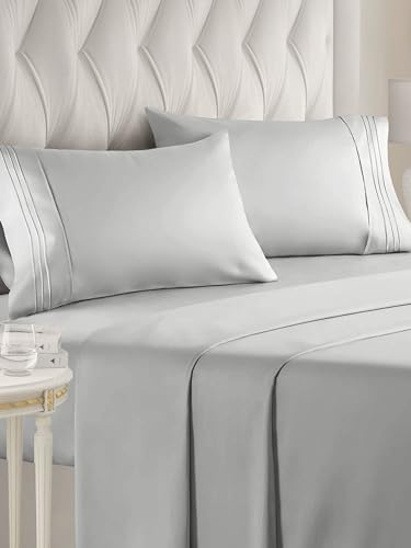 Cal King Size 4 Piece Sheet Set - Comfy Breathable & Cooling Sheets - Hotel Luxury Bed Sheets for Women & Men - Deep Pockets, Easy-Fit, Soft & Wrinkle Free Sheets - French Grey Oeko-Tex Bed Sheet Set