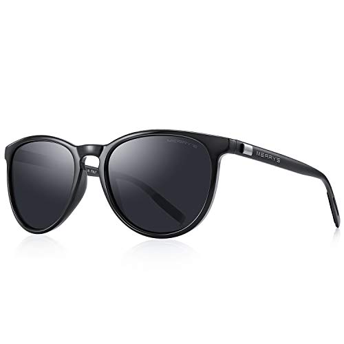MERRY'S Polarized Sunglasses for Women Men Vintage Retro Classic Round Frame Aluminum Legs S8288 (Black&Black, 54)