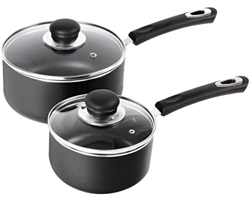 Utopia Kitchen Nonstick Saucepan Set with Lid, 1 Quart and 2 Quarts Multipurpose Pots Set for Home Kitchen or Restaurant (Grey-Black)