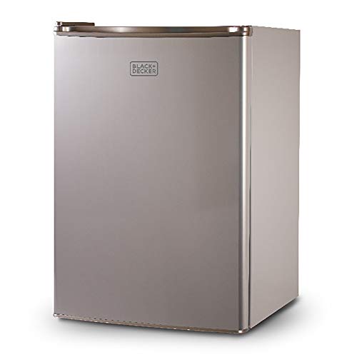 BLACK+DECKER BCRK25V Compact Refrigerator Energy Star Single Door Mini Fridge with Freezer, Cubic Feet, VCM, 2.5 cu.ft, Brushed Metal Finish,Grey