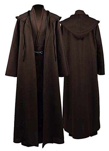 Rongxu Mens Tunic Robe Cosplay Costume Adult Tunic Hooded Robe Outfit Full Set Halloween Costume US Size (Medium, Brown (Full Set))