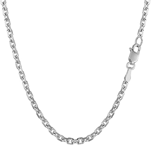 14k SOLID Yellow or White Gold 3.1mm Shiny Diamond Cut Cable Link Chain Necklace for Pendants and Charms with Lobster-Claw Clasp (18', 20', 22', or 24 inch)