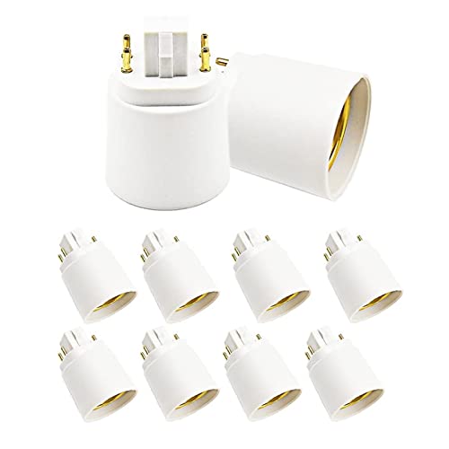 Gx24q to E26/E27 Socket Adapter, 10 Pack 4 Pin Light Bulb Adapter Gx24 to Medium Edison Bulb Base 4 Pin Gx24q CFL to E26 E27 Lamp Base Socket Adapter Converter Light Fixture Remove Bypass The Ballast