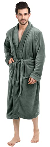 NY Threads Luxurious Mens Shawl Collar Fleece Bathrobe, Spa Robe, Large-X-Large, Steel Gray