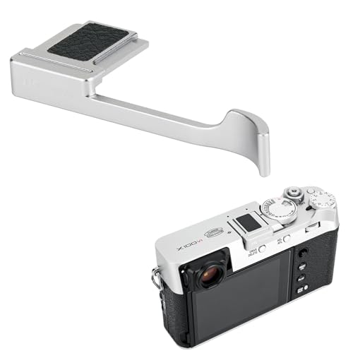 JJC Deluxe Metal Thumb Up Grip for Fujifilm X100VI Fuji X-E4 XE4 X-E3 XE3 X100V X100F X100T Thumb Rest Support Silver, Not Affected The Use of Thumb Wheel