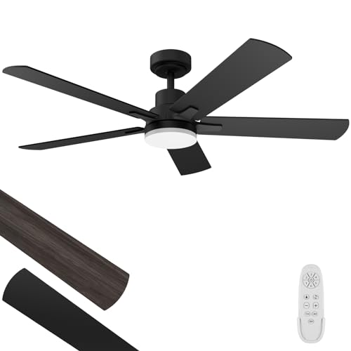 Regair Ceiling Fans with Lights 52-Inch, Remote Control Reversible DC Motors, 3CCT Dimmable Timer Noiseless, Black Ceiling Fan for Bedroom Living Room, Indoor&Outdoor ETL Listed