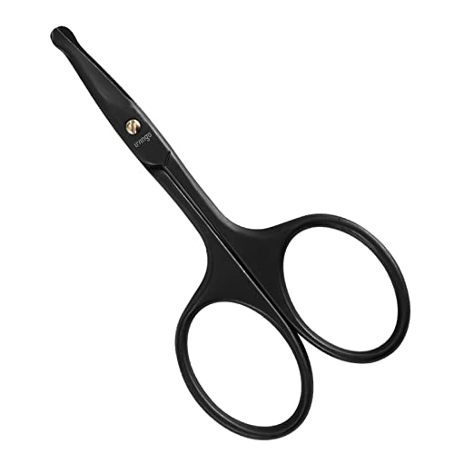 LIVINGO 3.75' Premium Nose Hair Scissors, Curved Safety Blades with Rounded Tip for Trimming Small Details Facial Hair, Ear Hair, Eyebrow (Black)