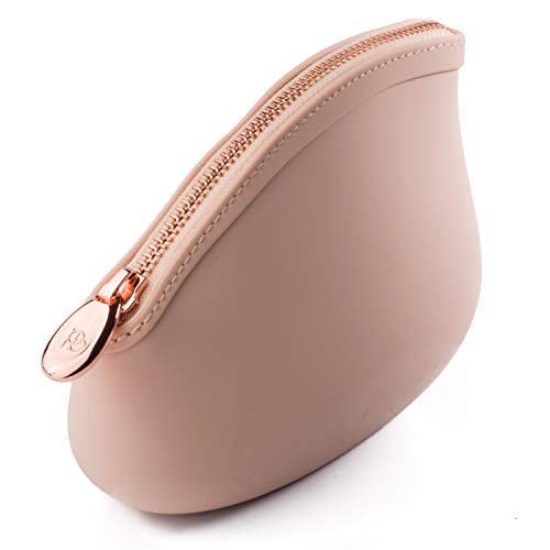 Cosmetic Bag by Pudinbag | Small Makeup Bag for Women | Cosmetic Makeup Pouch for Purse | Silicone Waterproof Vegan | Beige