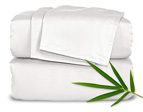 Pure Bamboo King Bed Sheet Set, Genuine 100% Organic Viscose Derived from Bamboo, Luxuriously Soft & Cooling, Double Stitching, Lifetime Quality Promise (King, White)