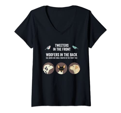 Womens Funny Woofers and Tweeters Dog and Bird Pet Design V-Neck T-Shirt