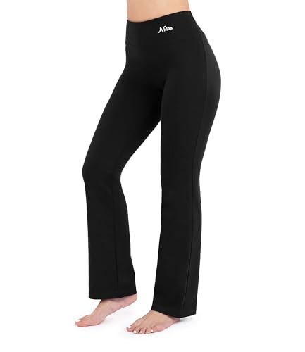 Nirlon Straight Leg Yoga Pants - Straight Leg Yoga Pants for Women Breathable Leggings for Women for Yoga Regular & Plus Size Pants for Women Yoga Work Pants for Women (M 32' Inseam, Black)