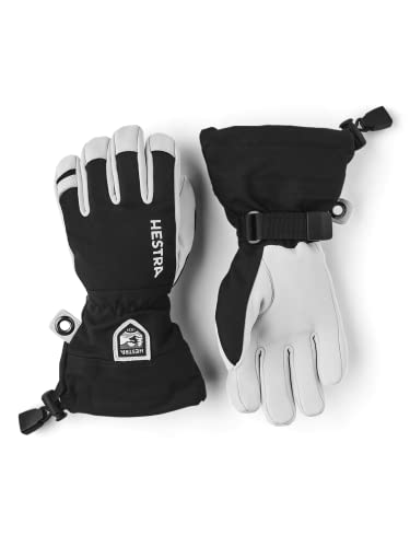Hestra Army Leather Heli Ski Junior - Waterproof, Insulated Classic 5-Finger Leather Snow Glove for Winter, Skiing, Playing in The Snow for Kids and Youth, Black, 4