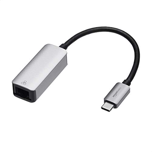 Amazon Basics Aluminum USB 3.1 Type-C to RJ45 Gigabit Ethernet Adapter, Grey, 2.07 x 0.81 x 0.6 inches
