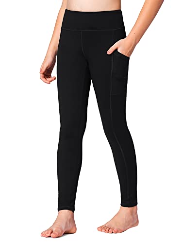 Stelle Girls Athletic Active Dance Tight Legging Pants with Pockets for Running Yoga Workout (Black (2 Side Pocket), 8-9 Years)