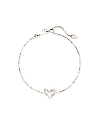 Kendra Scott Ari Heart Link Chain Bracelet for Women, Fashion Jewelry, Rhodium-Plated, Ivory Mother of Pearl