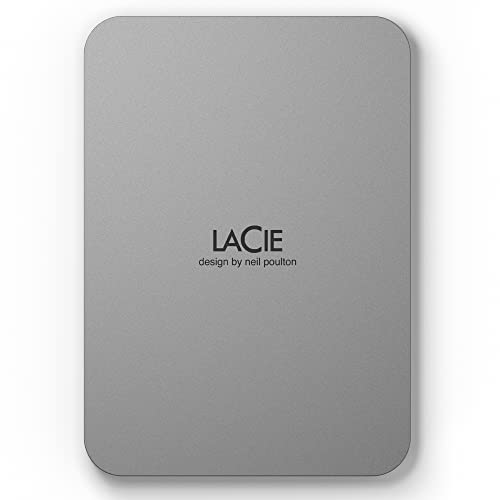 LaCie Mobile Drive, 2TB, External Hard Drive Portable - Moon Silver, USB-C 3.2, for PC and Mac, Post-Consumer Recycled, with Adobe All Apps Plan (STLP2000400)