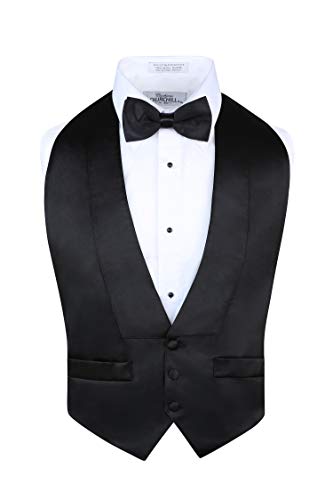 S.H. Churchill & Co. Men's Satin Backless Vest & Bow Tie Set Black, Fit All (Adjustable)