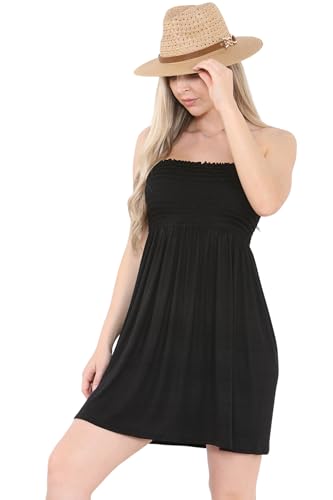 Loxdonz Women's Sun Strapless Tube Short Dress Summer Dresses Casual Mini Beach Cover Up (Large, Black)