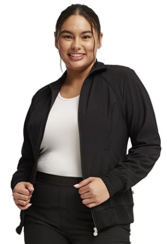 Infinity Zip Front Scrub Jackets for Women, 4-Way Stretch Fabric 2391A, L, Black