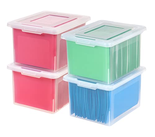 IRIS USA 4 Pack Letter/Legal File Tote Box, BPA-Free Plastic Storage Bin Tote Organizer with Durable and Secure Latching Lid, Clear