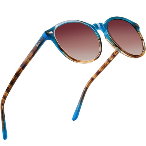 DUCO Retro Round UV400 Polarized Sunglasses for Women Men Vintage Shades Classic Acetate Trendy Fashion Sunglass DC1230