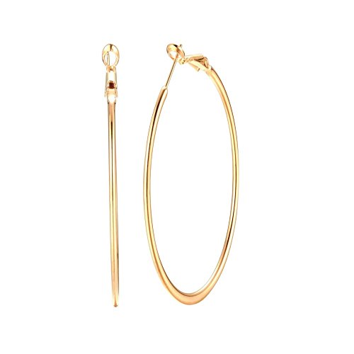 Dainty 70mm 14K Yellow Gold Silver Big Large Hoop Earrings For Women Sensitive Ears Fashion Round Circle Huggie Hypoallergenic Hoops 3 Inch Minimalist Hooped Gifts Bff Birthday (Yellow Gold)