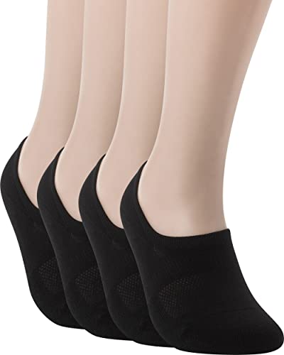 Pro Mountain No Show Socks Size M Black 4 Pack Women Cotton Cushion Footies Liner Sneakers Workout Loafer Footies Flats US Shoe 8-10