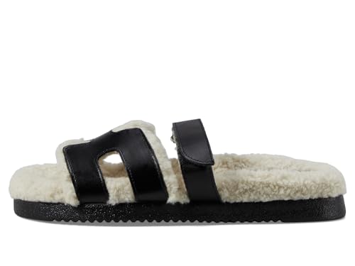 Steve Madden Women's Mayven Slide Sandal, Black Leather Fur, 8