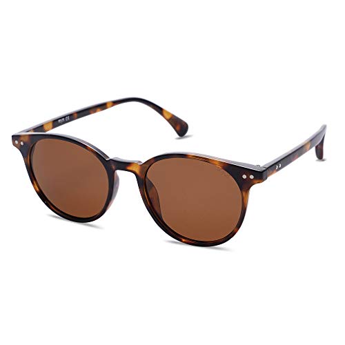 SOJOS Small Round Classic Polarized Sunglasses for Women Men Vintage Style UV400 Lens SJ2113, Tortoise/Brown