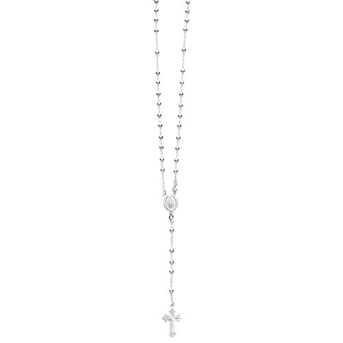 Ritastephens Italian Sterling Silver 3mm Rosary Bead Virgin Mary Cross Necklace, 20'
