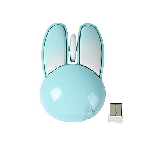 Rabbit Wireless Mouse, Cute Animal Bunny Shape Kawaii Mouse Silent Optical Cordless Mice 1200 DPI Portable Travel Mouse with USB Receiver for PC Laptop Computer Desktop Gift (Light Blue)