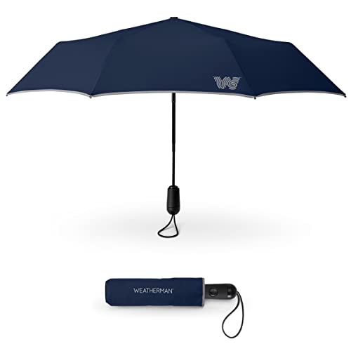 Weatherman Travel Umbrellas for Rain - Compact Umbrella Windproof - Small Mini Umbrella - Portable Pocket Umbrella - Auto Open Close Folding Foldable Car Umbrella - Backpack, Purse Rain Umbrellas (Navy Blue)