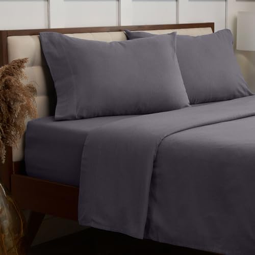 Mellanni Gray Cotton Flannel Full Sheet Set - Double Brushed for Extra Softness & Warmth - Luxury Lightweight Gray Sheets Full Size - Deep Pocket Fitted Sheet up to 16 inch - 4 PC Set (Full, Gray)