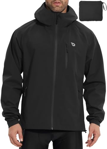 BALEAF Men's Rain Jacket Waterproof Running Cycling Windbreaker Golf Hiking Gear Hood Packable Reflective Black L
