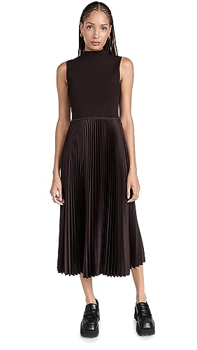 Theory Women's Pleated Combo Dress, Mink, Brown, XL