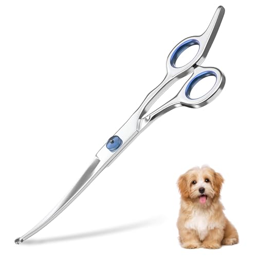 Petsvv 7.5' Curved Dog Grooming Scissors with Safety Round Tips, Light Weight Professional Pet Grooming Shears Stainless Steel for Dogs Cats Pets