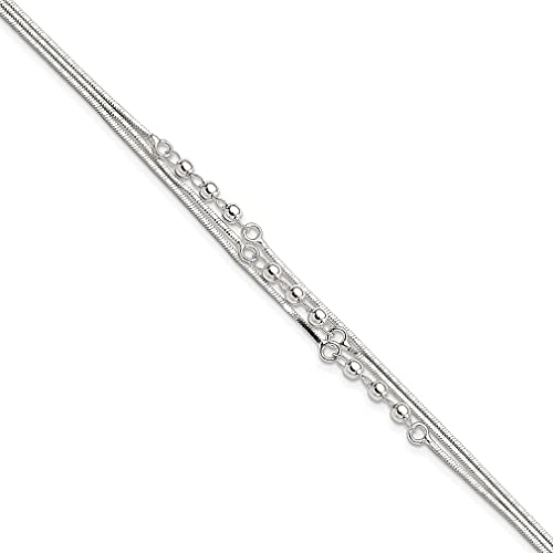 925 Sterling Silver 3 Strand 7.5 Inch Chain Bracelet Fancy Bead Beadsed Fine Jewelry For Women Gifts For Her