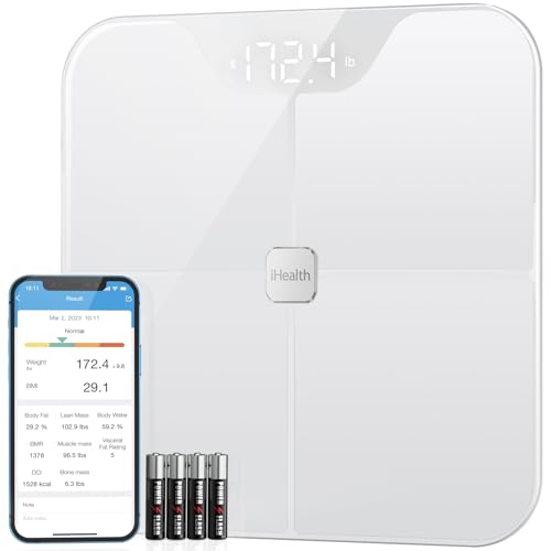 iHealth Nexus Smart Scale for Body Weight Bluetooth, Digital Bathroom Scale Body Fat and Muscle, Body Composition Monitor Health Analyzer for BMI Compatible for IOS & Android Accurate to 0.1lb-White