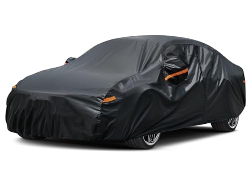 Kayme 7 Layers Heavy Duty Car Cover Waterproof All Weather, Full Exterior Cover Outdoor Snow Sun Uv Protection with Zipper for Automobiles, Universal Fit for Sedan (186 to 193 Inch)