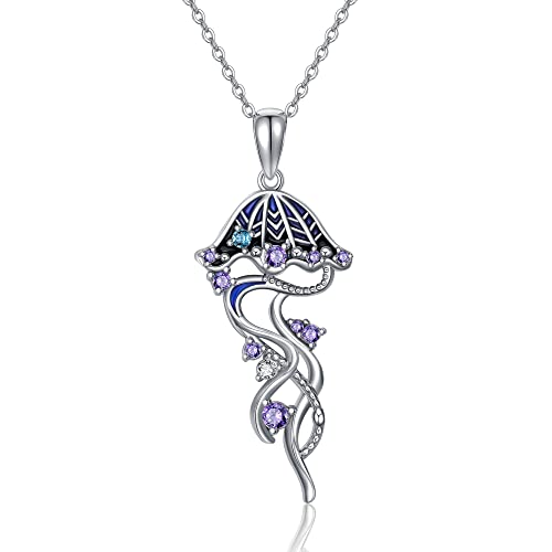 YFN Jellyfish Necklace 925 Sterling Silver Jellyfish Pendant Necklace Ocean Jewelry Gifts for Women Girls