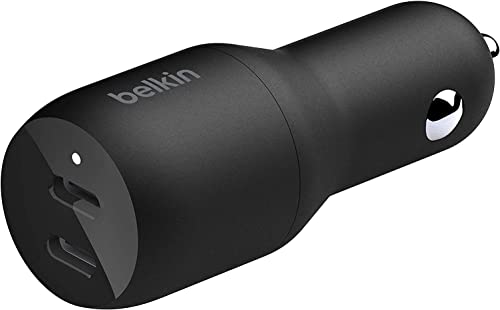 Belkin 36-Watt Dual-USB Car Charger - Power Delivery 2 18W USB-C Ports with PPS Charging Apple iPhone 14, 14 Pro, 14 Pro Max, iPhone 13, 13 Pro, 13 Pro Max Samsung Galaxy, AirPods - USB-C Charger