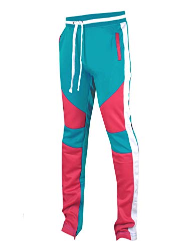 SCREENSHOTBRAND-P41901 Mens Activewear Premium Slim Fit Track Pants - Athletic Jogger Color Block Cut & Sew Sportswear Bottoms-Turquoise-2XLarge