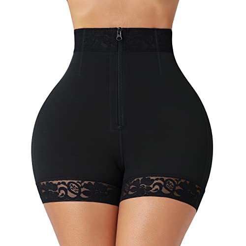 FeelinGirl Butt Lifter Shorts Tummy Control Shapewear for Women Panty Girdle with Zipper Black S