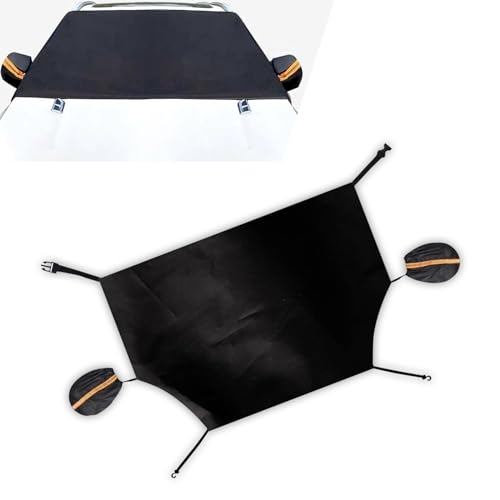 GKmow 1 PC Car Windshield Snow Cover with Rear View Mirror Covers, 7.8Ft x 4.7Ft Waterproof Windshield Winter Protector with Strip, Universal Vehicle Front Window Wiper Sunshade Cover (Black)