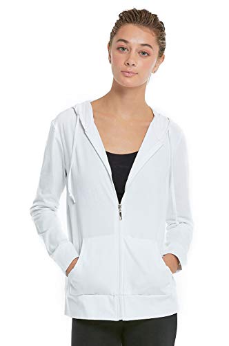 Women's Zip Up Cotton Light Hoodie Jacket (L,White)