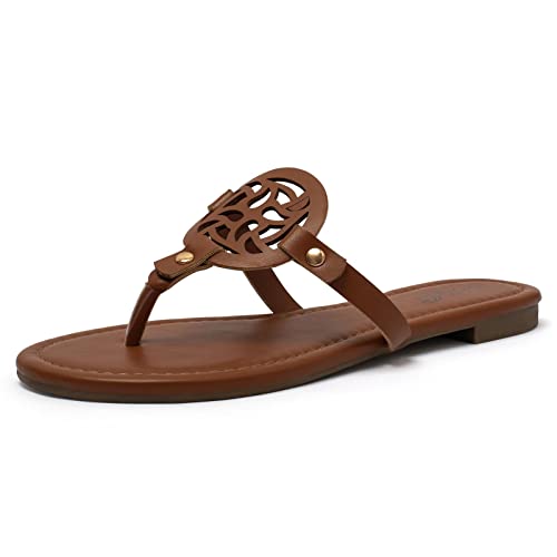 katliu Women's Flat Sandals Flip Flop Sandals Comfortable Dressy Thong Sandals Brown