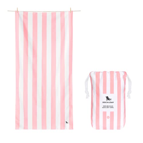 Dock & Bay Beach Towel - Quick Dry, Sand Free - Compact, Lightweight - 100% Recycled - Includes Bag - Cabana Light - Malibu Pink - Large (160x90cm, 63x35)